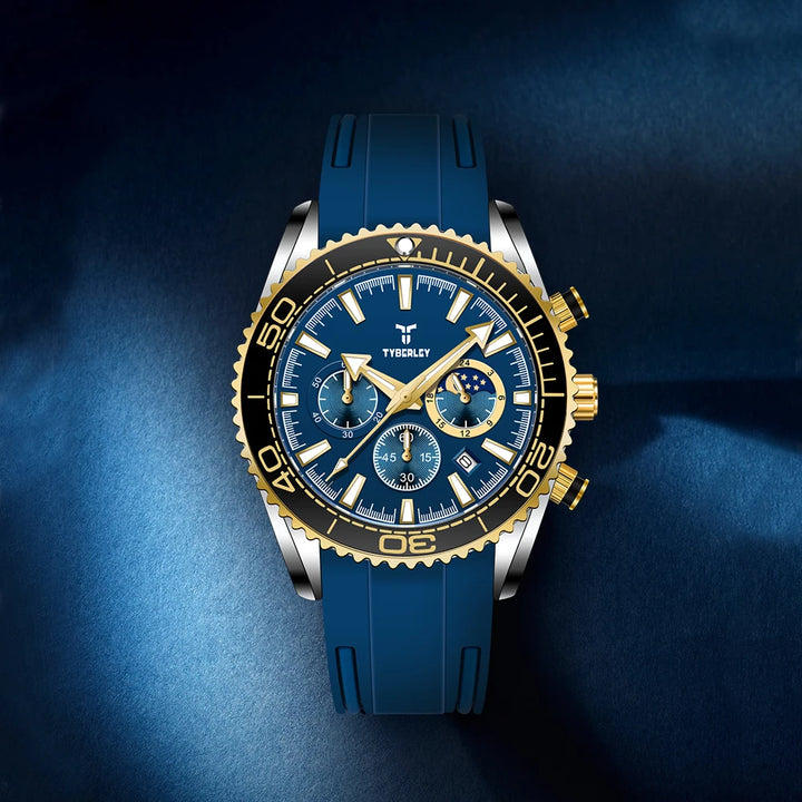 New TYBERLEY Men's Watches Gold Luxury Quartz Wristwatches