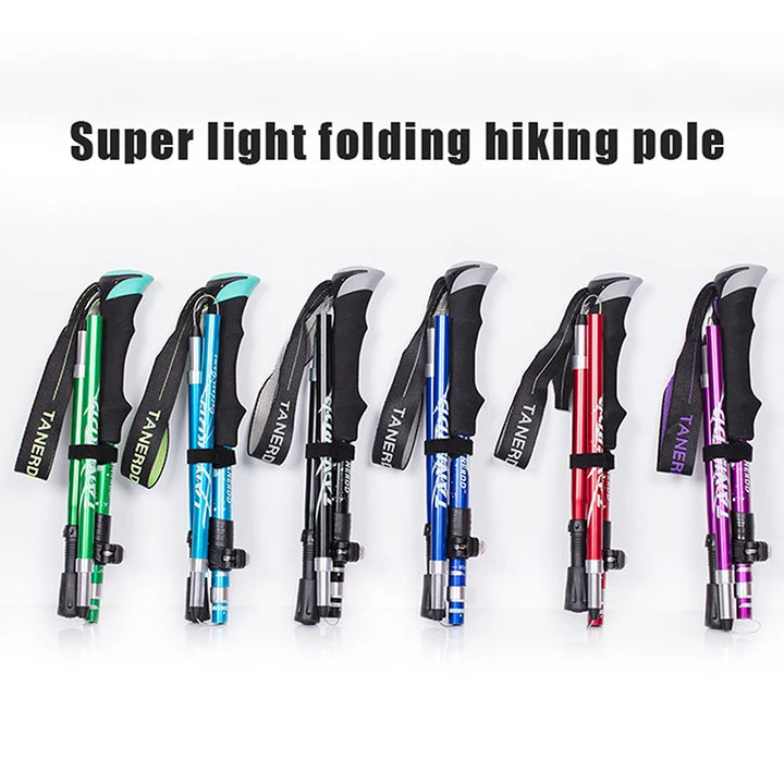 1Pc 5 Section Outdoor Telescopic Folding Trekking Pole Camping