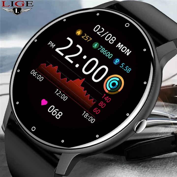 LIGE New Smart Watch Men Full Touch Screen Sport Fitness Watch IP67