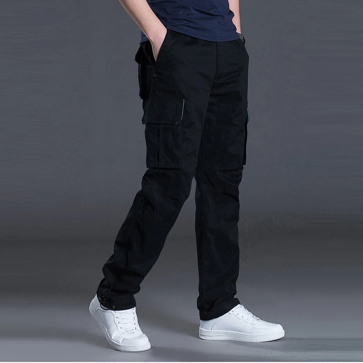 Cotton Multi Flap Pockets Men's Straight Leg Cargo Pants Loose Casual